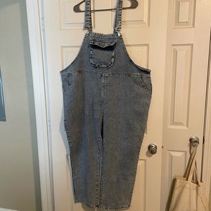 Plus size blue denim overalls